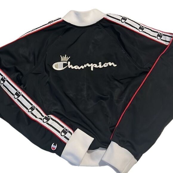 Champion Black Logo Embroidered Full Zip Crown Track Jacket Size Small - Picture 8 of 15
